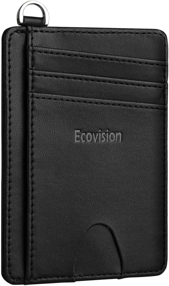 Slim Minimalist Front Pocket Wallet, RFID Blocking Credit Card Holder Wallet with Detachable D-Shackle for Men Women