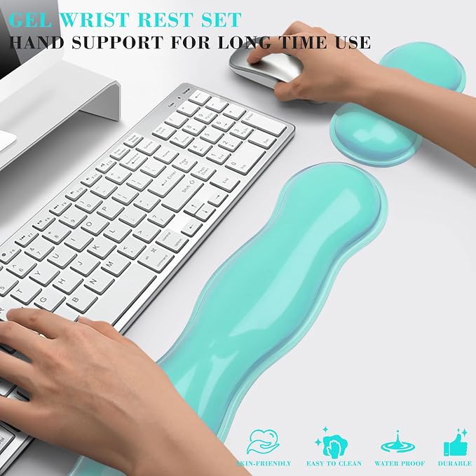 Gel Wrist Rest for Keyboard and Mouse, Wrist Rest for Keyboard, Mouse Wrist Support, Pain Relief, Cool Touch, Non-Skid, Mouse Wrist pad