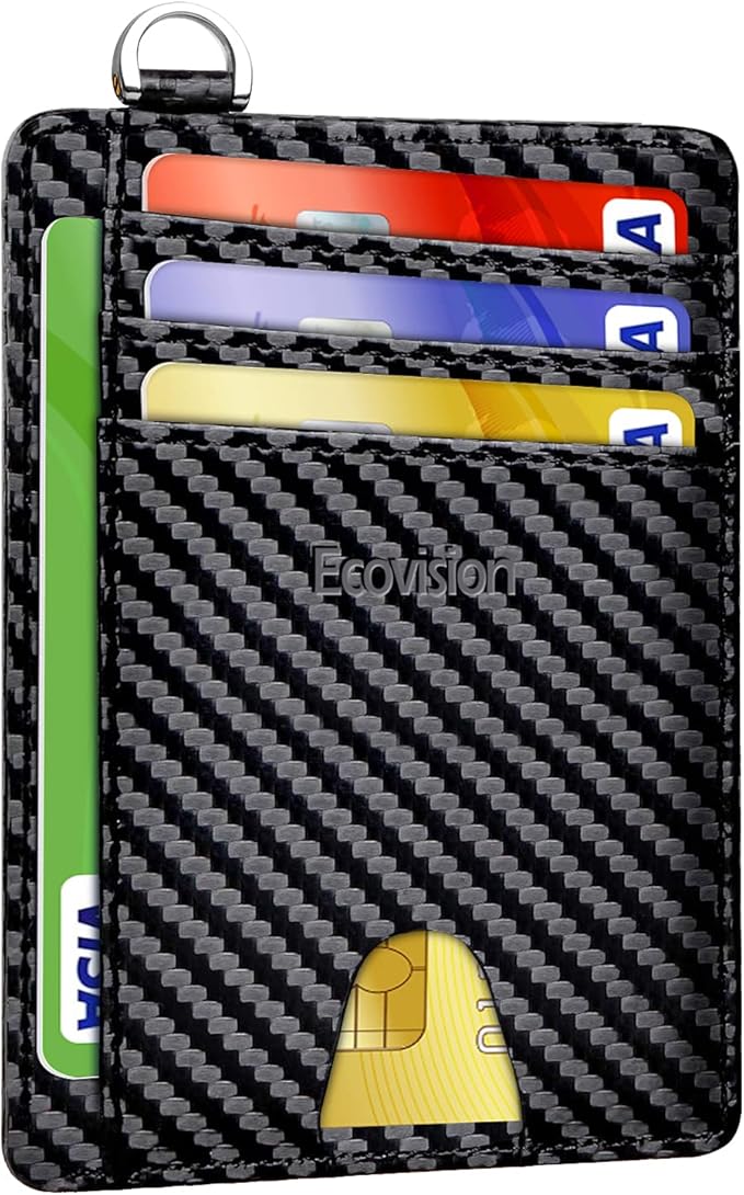 Slim Minimalist Front Pocket Wallet, RFID Blocking Credit Card Holder Wallet with Detachable D-Shackle for Men Women