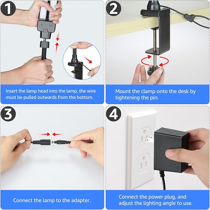 ShineTech LED Desk Lamp for Home Office, 5000K Bright Double Head Architect Task Lamps with Clamp, Dimmable Adjustable Flexible, Black