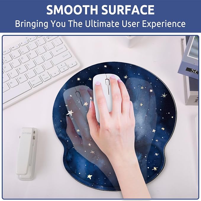 KONVINIT Ergonomic Mouse Pad with Wrist Rest, Small Mousepad with Non-Slip Rubber Base and Smooth Surface, Blue Mouse Pads for Desk, Office Desk Accessories