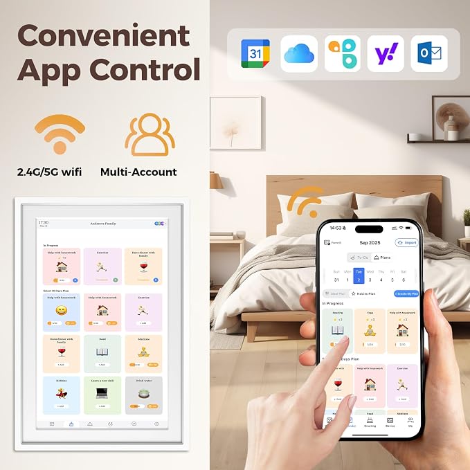 Digital Calendar 10.1IN Electronic Smart Calendars and Chore Chart with Interactive Touch Screen Sync with Phone by App for Family Planner Wall & Desk Mountable Great Gift for Organizing 2026 (White)