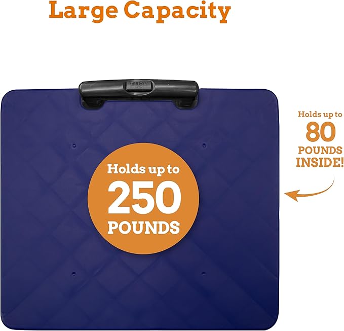 Collapsible Ultra-Slim Pack-N-Roll,2 Wheel Utility Cart w/Lid Used as Seat up to 250 Lbs, Telescopic Handle - Super Strong, for Home, Garden, Shopping, Office, School use, Large, Blue