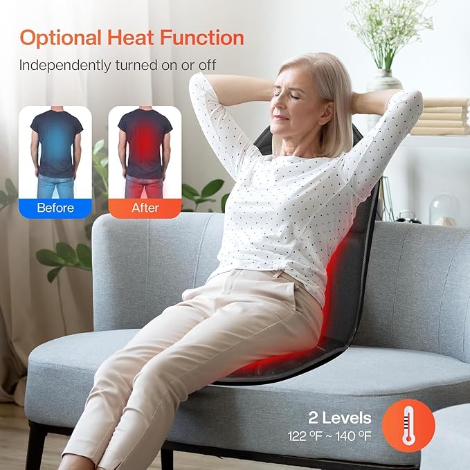 Back Massager Chair Pad, Back Massager with Heat, 5 Vibration Modes & 2 Heat Levels Massage Seat Cushion, Electric Massage Pad for Back Pain Relief, Christmas Gifts for Dad, Men, Mom, Women