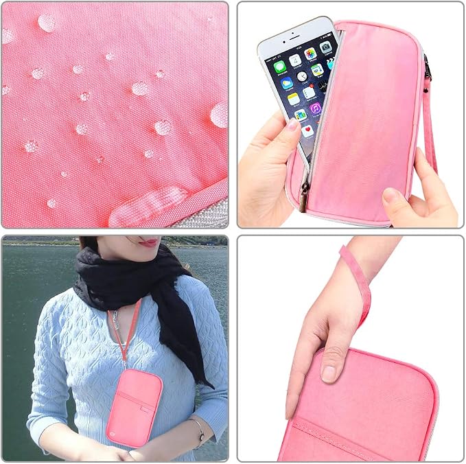 RFID Family Passport Wallet Holder Waterproof, Travel Document Organizer Credit Card Clutch Bag for Men Women