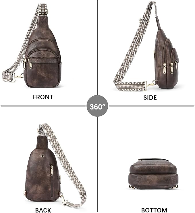 BOSTANTEN Sling Bag for Women Leather Crossbody Bags Fanny Pack Chest Bag for Travel | Adjustable Wide Strap, Small, Anti Theft, Lightweight, Multi Pockets and Carrying Way, Card Slot, Cute Trendy for Everyday