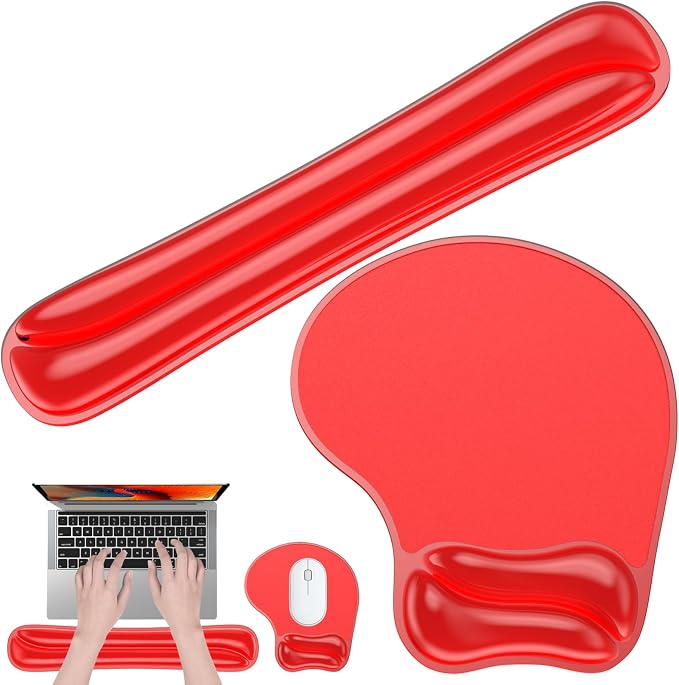 Gel Wrist Rest Mouse Pad Set, Ergonomic Support for Office Gaming | Ergonomic Keyboard and Mousepad with Wrist Support,Cooling Comfort, Non-Skid Base, Easy Clean, for Home and Work Desk Red