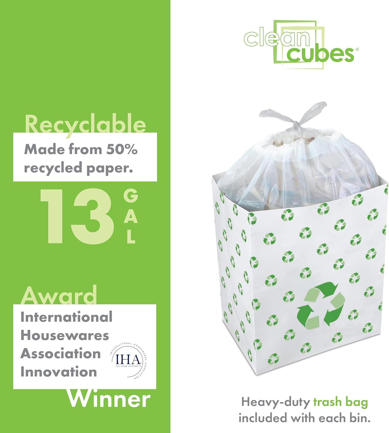 | 13 Gallon Disposable Trash Cans (6-Pack) with Fitted Trash Bags - Reusable Garbage and Recycling Bins for Parties, Events, and More (Recycle - 17" Height x 13.5" Width x 10" Depth)