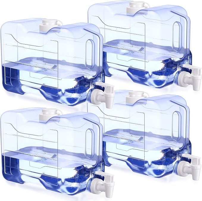 Funnymoom 4 Pcs Drink Water Dispenser for Fridge 2 Gallon Beverage Dispenser with Spigot Plastic Reusable Refrigerator Water Dispensers Waters Jug Container for Party Outdoors Camping Hiking Home