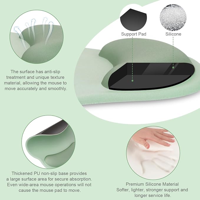 MOSISO Wrist Rest for Mouse Pad Set, Large Gaming Deskpad, Green | Circle Curved Mousepad&Keyboard Wrist Rest&Coaster, Ergonomic Non-Slip Mousepad&Easy Typing Pad with Silicone Lining