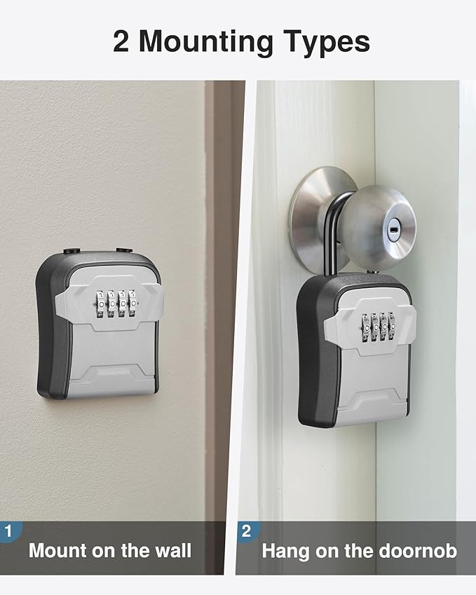 Puroma Lock Box, Key Lock Box Wall Mount & Portable Combination Lockbox with Resettable Code, Security Lockbox for Outside House Keys, Apartment Realtors Spare Keys Storage (1 Pack, Gray)