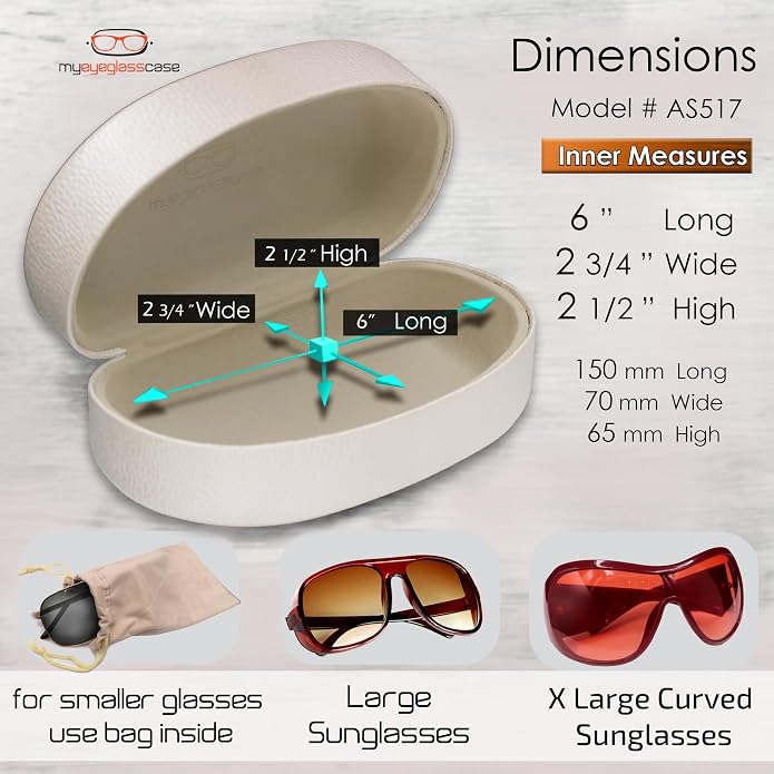 MyEyeglassCase - Large Sunglasses Case - Glasses Holder with Pouch & Cloth - Eyeglass Hard shell Medium - Extra Large frames