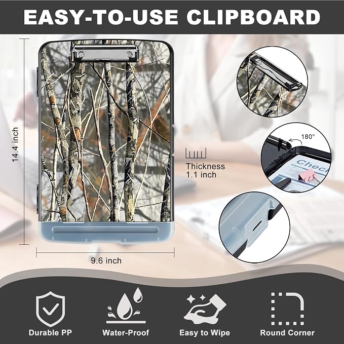 Clipboard with Storage,Storage Clipboard with Pen Holder,Heavy Duty Plastic Storage Clipboard with Low Profile Clip,Teacher Must Haves,Clipboard Folder,Office Supplies,Branch -1337