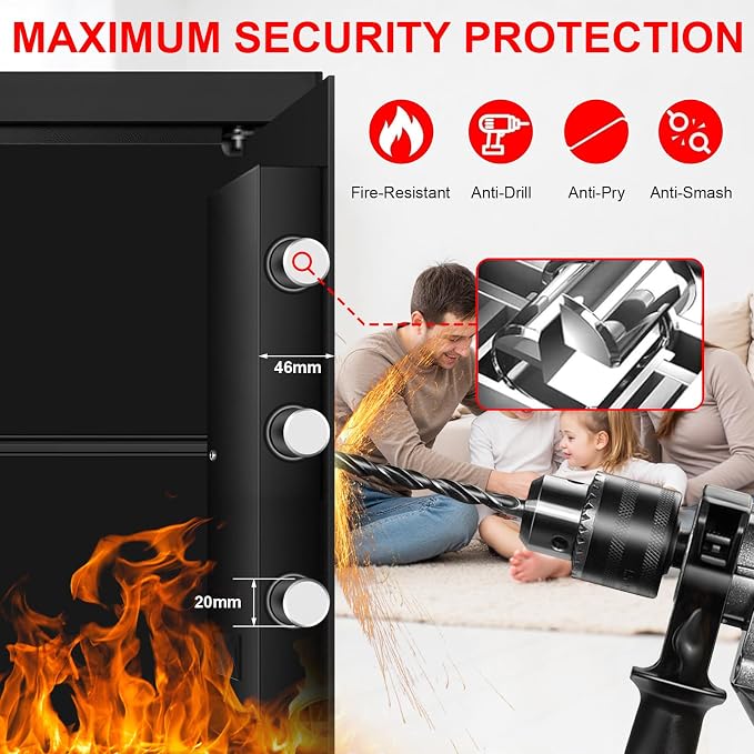 3.3 Cuft Large Home Safes Water and Fireproof, Anti-theft Floor Safe for Home Use with Programmable Keypad, Alarm System and Spare Keys, Digital Home Safe Box for Valuables, Medicine
