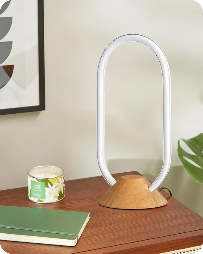 Modern LED Table Lamp, Bedside Lamp with Oval Design, 3 Color Temperatures, Adjustable Brightness, 360° Lighting, Unique Desk Lamp for Bedroom, Living Room, Study, Office, Natural M64TL05