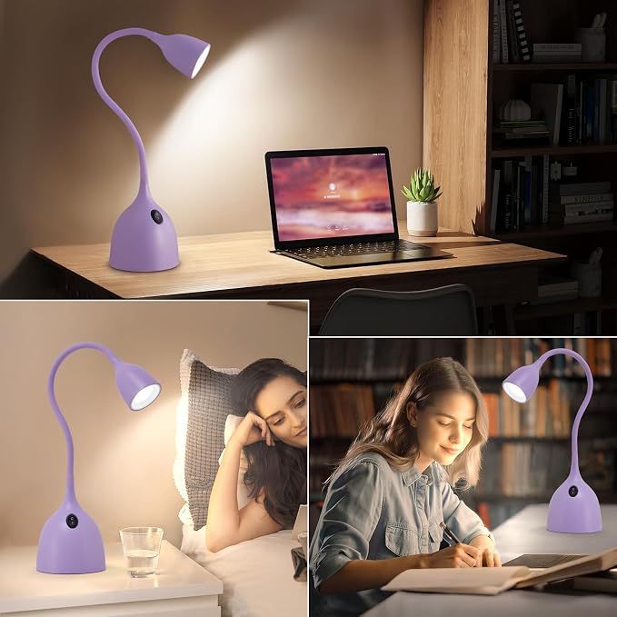 EJIAXIN Gooseneck Desk Lamp 360° LED Flexible Reading Light Small Desk Lamps for Small Spaces Home Office Bedroom College Dorm Desk Bookshelf Nightstand Table Lamp (Purple)