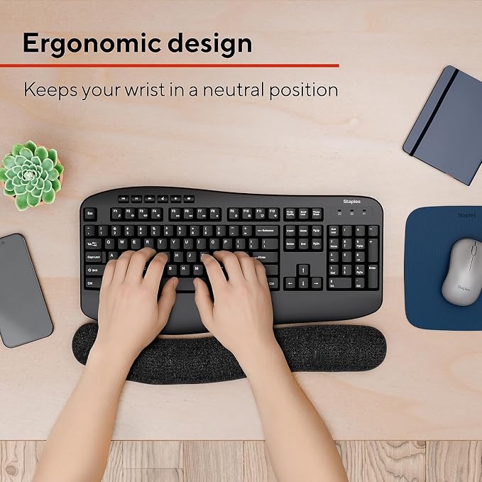 STAPLES Beaded Keyboard Wrist Rest, Ergonomic Non‑Slip Support Cushion for Comfortable Typing, Durable Bead‑Filled Design in Black/Gray