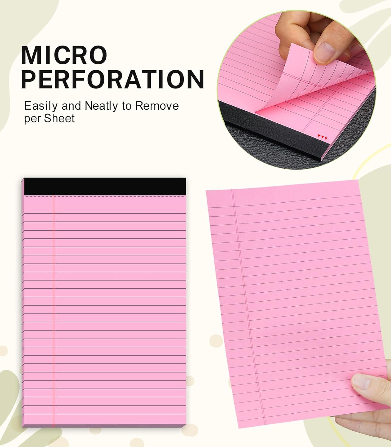 Small Legal Pads 5x8 Colored, 6 Pack Note Pads 5x8, Perforated Pink Legal Pad College Ruled, Lined Paper Pads 5x8 Notebook Pad, 30 Sheets per Notepad, Mini Purple Legal Pads 5x8 for Office School Home