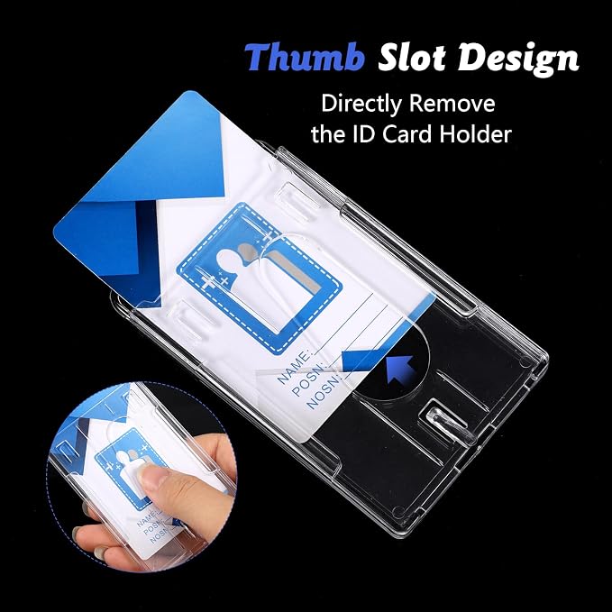 2 Set Badge Holder Retractable Clip Heavy Duty Reels with Clear Vertical ID Card Badge Holders Thumb Slots Hard Transparent PC Case for Work Office