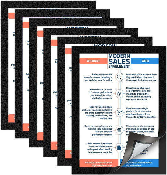 Document Sign Holder Pockets with Magnetic Back, Plastic Poster Picture Notice Display Frame for Fridge/Whiteboard/Chalkboard/Cabinet, 8.5 x 11.6 Inches, Black, 12 Pcs