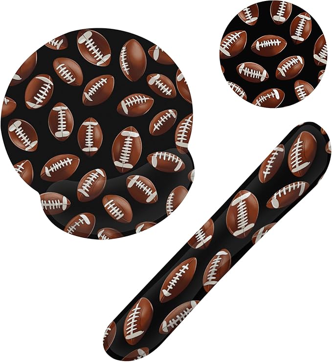 American Football Keyboard Wrist Rest Pad and Mouse Pad Wrist Support Set,3-in-1 Ergonomic Mouse Pad with Non-Slip Rubber Base for Home Office Game Computers Desk,