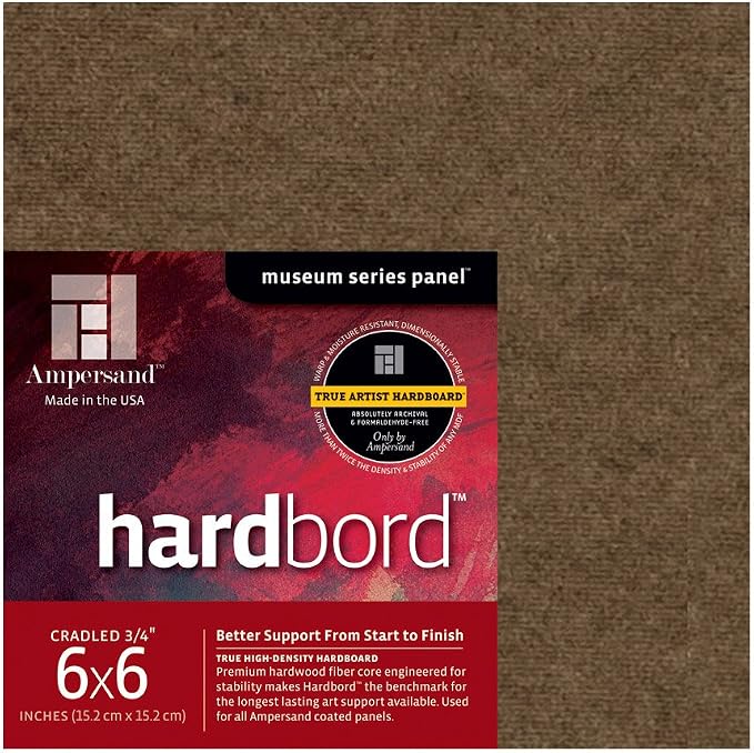 Ampersand Art Supply Hardboard Wood Painting Panel: Museum Series Hardbord, 6" x 6", 3/4 Inch Cradled Profile