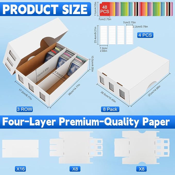 8 Pack Trading Card Storage Box, 18800+ Count Card Storage Box with 48 Card Divider White Sports Card Storage Box Cardboard Card Organizer Box Bulk Card Case Trading Card Box for Sport Basketball Card