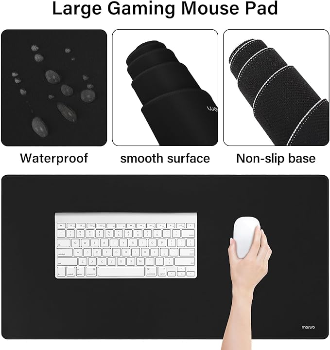 MOSISO Keyboard Mouse Pad Set, Large Gaming Mousepad&Keyboard Wrist Rest&Mouse Wrist Rest&Coaster, Ergonomic Non-Slip Mousepad&Easy Typing Cushion with Memory Foam for Home Office, Black
