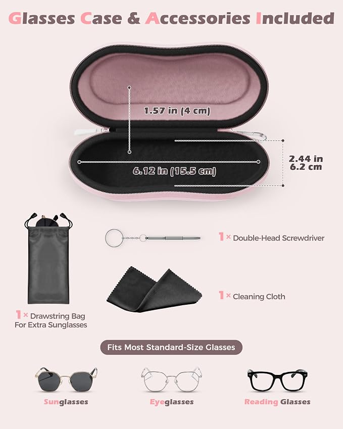 ProCase Sunglasses Case, Hard Shell Glasses Case for Men Women -Lightpink | Travel Shockproof Eyeglass Case with Metal Hanging Hook and Velvet Lining, Zipper Sport Glasses Holder Organizer for Gifts