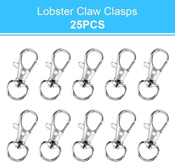 50PCS Metal Lobster Claw Clasp with Key Rings, 25PCS Keychains Clips Hooks and 25PCS Key Chain Rings, Keychain Accessories, Keychain Ring Making kit for Crafts, Silver