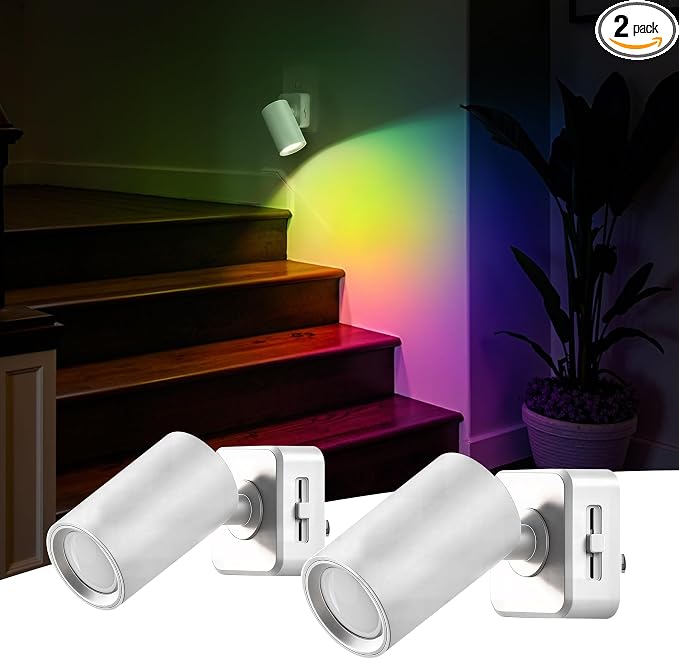 L LOHAS LED Night Lights Plug into Wall,[2-Pack] Wall Spot Lights Indoor with Light Sensor,RGB Color Changing Night Light,for Home Decor Party Bathroom,Hallway