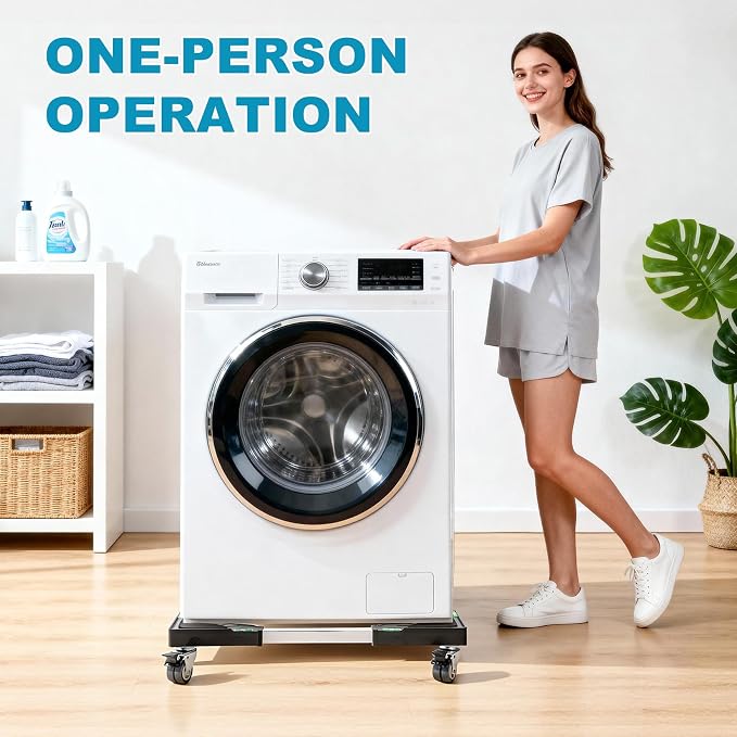 Nefish Furniture Dolly Adjustable Mini Fridge Stand with Wheels Washing Machine Stand Mobile Roller with 4 Locking Swivel Wheel Universal Mobile Base Moving Cart for Dryer Refrigerator