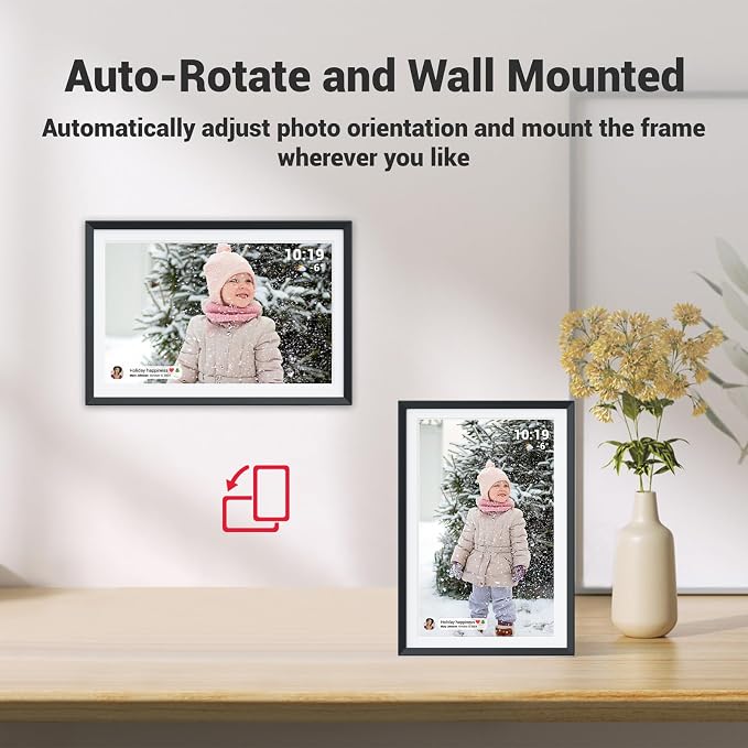 Frameo 10.1 in Smart WiFi Digital Photo Frame Electronic Picture Frame Slideshow Send Photos,32GB Ultra-Large Storage High Definition Display IPS Touch Screen Picture Frame