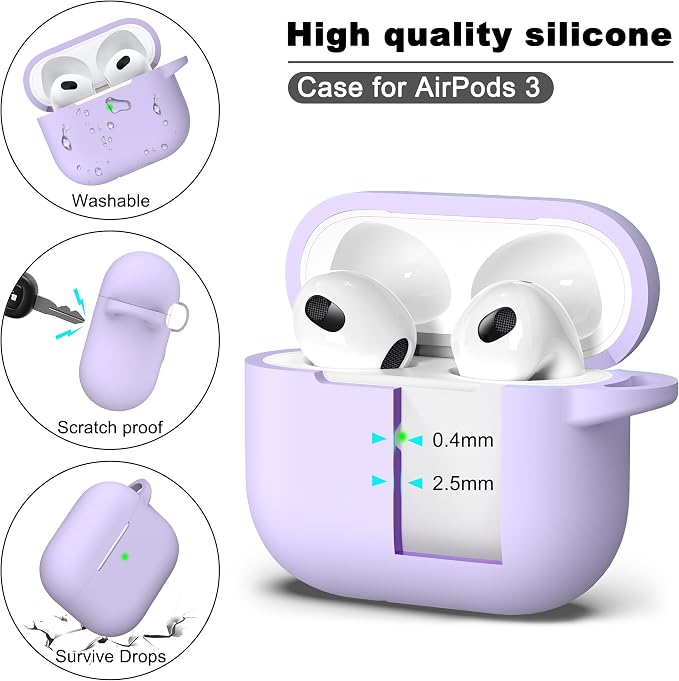 R-fun Compatible with AirPods 3 Case Cover, Silicone Protective Accessories Skin with Keychain Compatible with Apple AirPod 3rd Generation 2021 for Women Men Girls Boys,Front LED Visible,Banana violet
