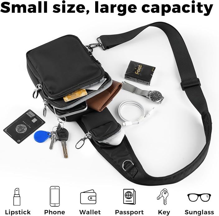 Sling Bag, Crossbody Bag with Zipper Lock, RFID Blocking & Water Resistant for Men and Women