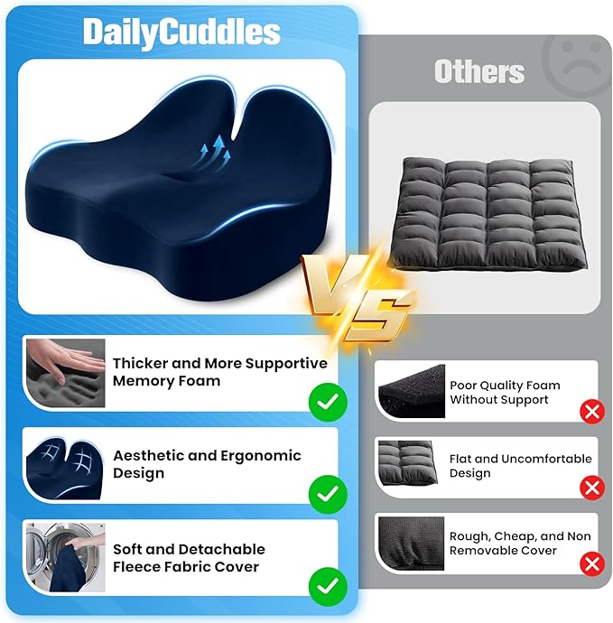 Seat Cushion, Chair Cushions for Office Chairs/Desk Seats/Wheelchair - Hip&Sciatica&Tailbone Pain Relief Memory Foam Office Chair Cushion for Long Sitting Office Workers, Blue