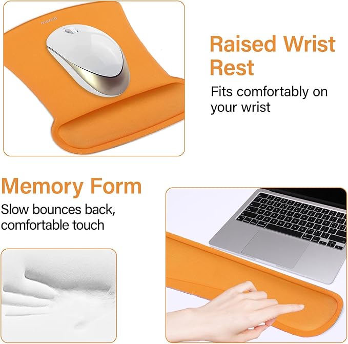 MOSISO Keyboard Mouse Pad Set, Large Gaming Mousepad&Keyboard Wrist Rest&Mouse Wrist Rest&Coaster, Ergonomic Non-Slip Mousepad&Easy Typing Cushion with Memory Foam for Home Office, Orange
