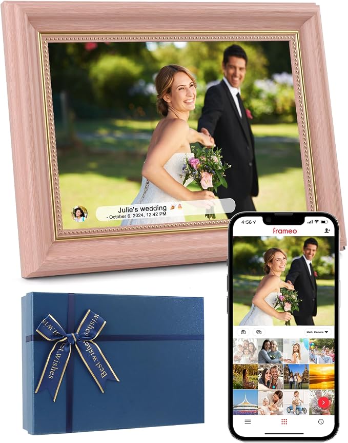 Frameo Digital Frame 10.1 Inch WiFi Digital Photo Frame with 32GB Storage, 1280x800 HD IPS Touch Screen Picture Frames with Frameo APP, Long Distance Realationship Gifts, Elderly Tech-Coral Pink