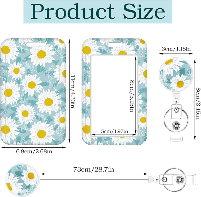3 Set Daisy ID Badge Holder with Retractable Reel, Retractable ID Badge Holders with Clip Name Badge Holders for Teacher Nurse Doctor Student Office Workers