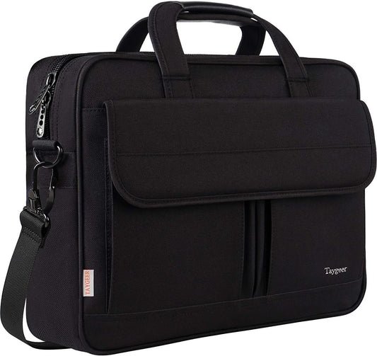 Taygeer Laptop Bag 15.6 Inch, Business Briefcase Gifts for Men Women, Water Resistant Messenger Shoulder Bag with Strap, Premium Office Bag, Carry On Laptop Case for Notebook/Computer/Laptop, Black
