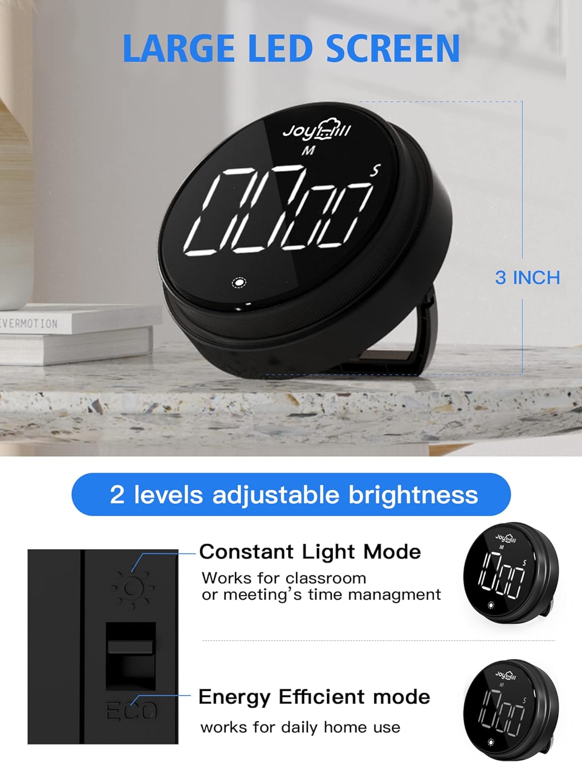 JOYHILL Digital Kitchen Timer, Large LED Display with Magnetic Countdown 3 Volume Levels, Ideal for Cooking Classroom Studying Fitness, Timer for Kids and Seniors, Red 2 Pack