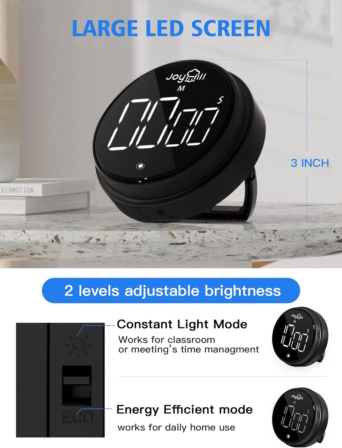 JOYHILL Digital Kitchen Timer, Large LED Display with Magnetic Countdown 3 Volume Levels, Ideal for Cooking Classroom Studying Fitness, Timer for Kids and Seniors Red
