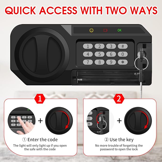 3.4 Cuft Large Safes for Home Use Fire and Water Proof, Anti-Theft Digital Security Safe Box with Electronic Keypad and Key, Fire Proof Safe for Home Documents Firearm Medicine Money Valuables