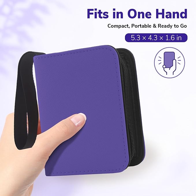 1 Pocket Card Binder with Zipper, 100 Pockets Mini Trading Card Album, Premium PU Leather Single Card Binder, Small Display Folder for TCG & Sports Cards