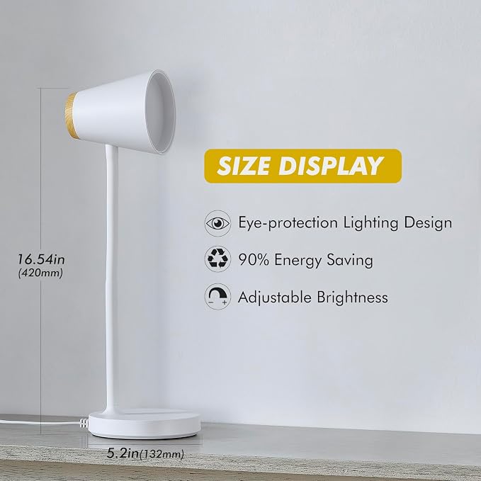 EJIAXIN Desk Lamp for College Dorm Room - Small LED Desk Lamp Touch Dimmable Reading Light for Home Office - Adjustable Flexible Gooseneck Table Lamp for Bedside Bedroom Nightstand White