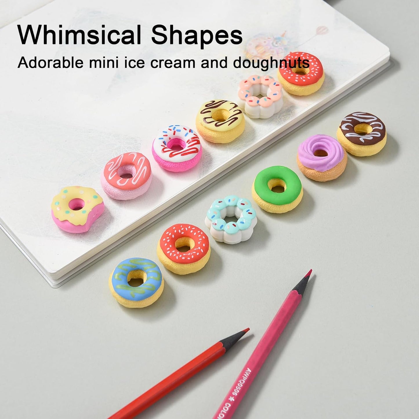 Donut Erasers for Kids Bulk, 24 Pieces 3D Cute Fun Food Erasers for Party Favors Classroom Prizes