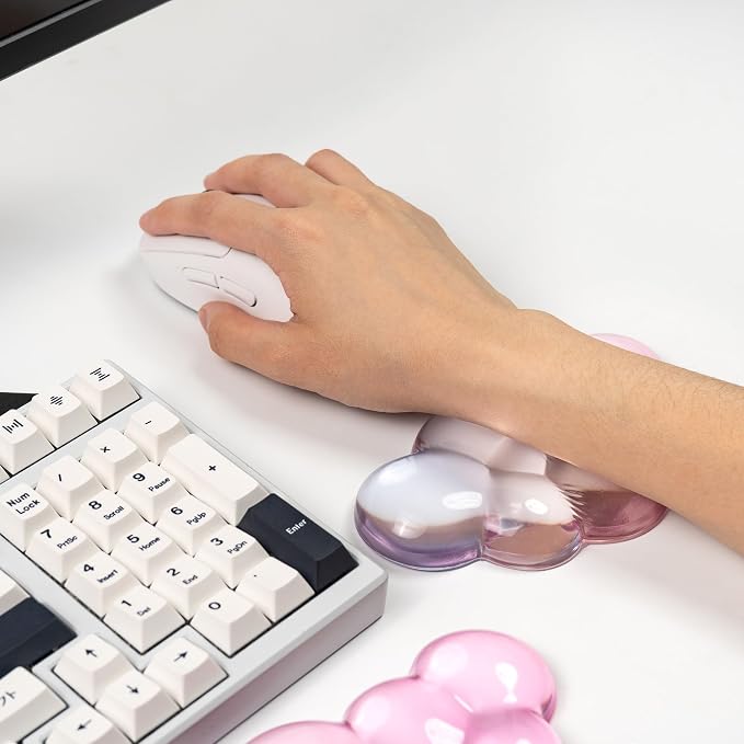Ergonomic Cloud Silicone Gel Keyboard and Mouse Wrist Rest Set – Clear Wrist Rest for Computer Keyboard 60%/68%/75%, Comfort & Support for Typing and Gaming (Light Pink Blue)