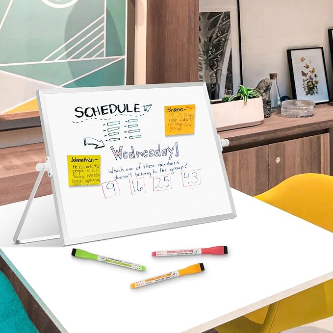 Double-Sided Magnetic White Board with Stand, 16" x 12" | Dry Erase Board with Stand, Desktop Whiteboard Easel , Portable Small White board dry erase for Drawing, Office, Home