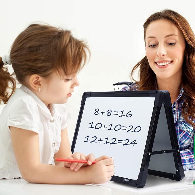 Dry Erase Board, 16x12 Inches Double Sided Magnetic Small Whiteboard | Portable, Foldable, With Stand, Magnetic, Desk Top White Board for School Classroom Homeschooling Office Home Teacher Student