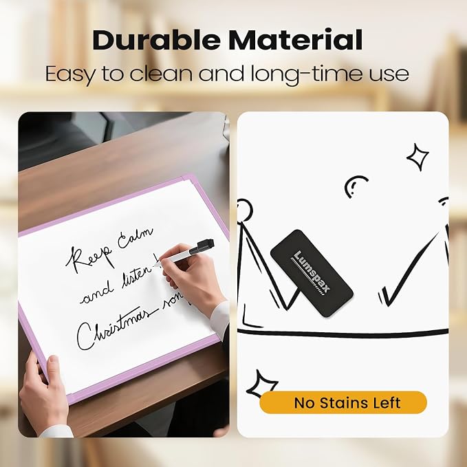 Purple Frame Small Dry Erase Board for Wall, 16" x 12" Double-Sided Hanging Whiteboard with 4 Markers, 4 Magnets and 3 Mini Sticky Notes, Portable Whiteboard for Kids, School, Home, Office